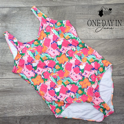 Aleumdr Floral Cage Back One Piece Swimsuit Size XL