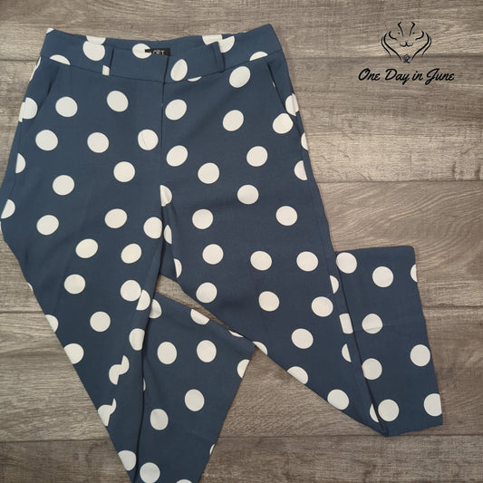 Loft Petite Marisa Skinny Crop Pants Navy White Polka Dot Size 4P