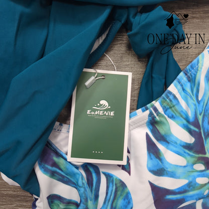 Eomenie Cross Front Cut Out Tie Back One Piece Swimsuit Tropical NWT Size L