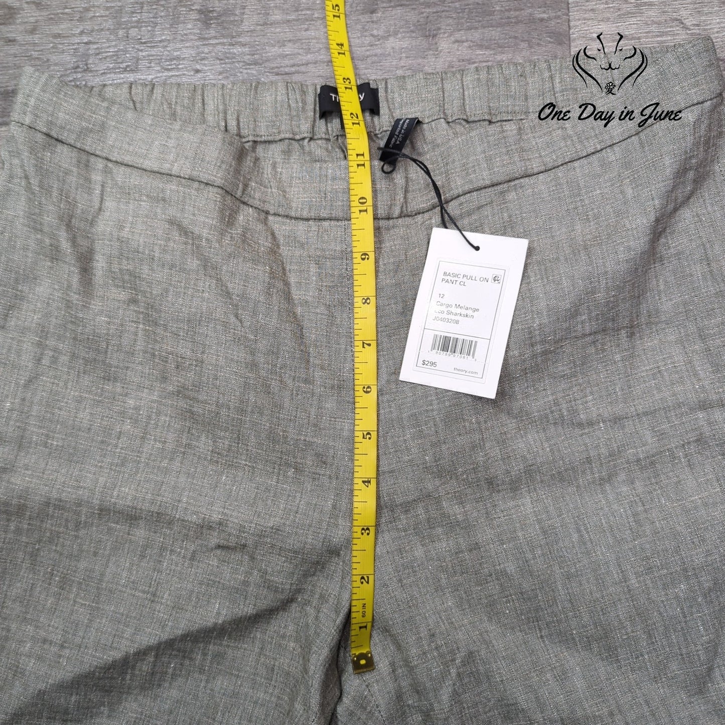 Theory Basic Pull On Pants Gray Linen Blend Eco Sharkskin NWT $295 Size 12