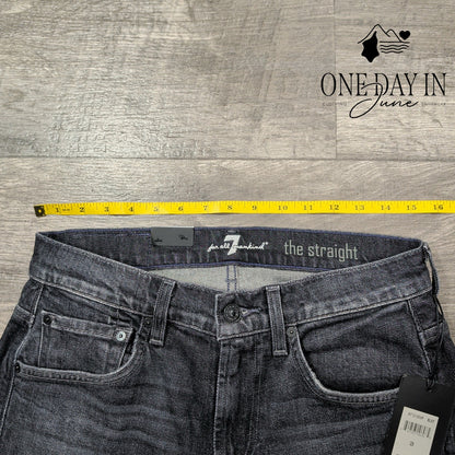 7 For All Mankind The Straight Jeans Black Distressed Straight NWT Size 28X34