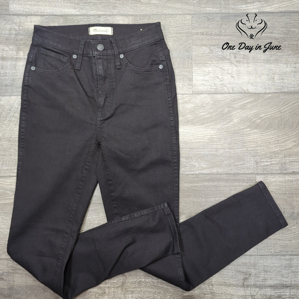 Madewell High Rise Skinny Jeans Black Stretch Denim Dark Wash Size 25 (2)