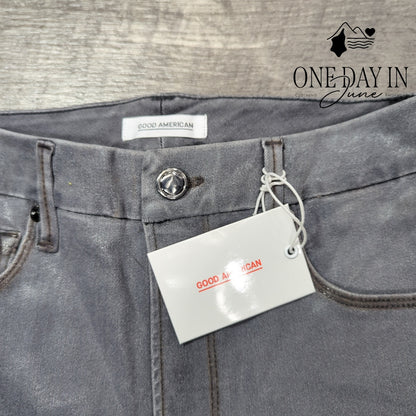 Good American Good Waist Coated Skinny Ankle Jeans Gray Silver NWT Size 4 (27)