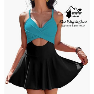 Aimage Cross Front Cut Out Swimdress Swimsuit Size M