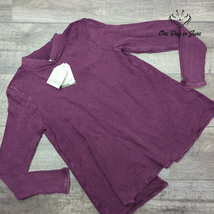 Wonderly Waffle Knit Long Sleeve Mock Neck Top Bordeaux Purple NWT Size L