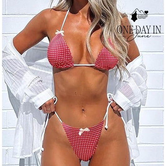 Adisputent Adjustable Triangle Tie Side Bikini Swimsuit Size S