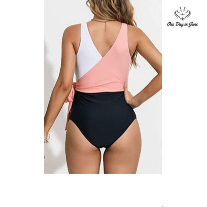 Felnart V Neck Color Block Wrap One Piece Swimsuit Size M