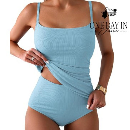 Eomenie High Waist Ribbed Tankini Swimsuit Size L