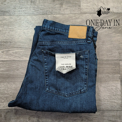 Rag & Bone The Harlow Jeans Teo Mid Rise Straight Blue NWT $248 Size 16 (33)