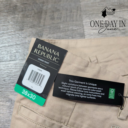 Banana Republic Chino Pants Tan Khaki Flat Front NWT Size 38X30
