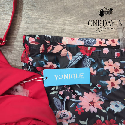 Yonique Boyshort Blouson Tankini Swimsuit Size L