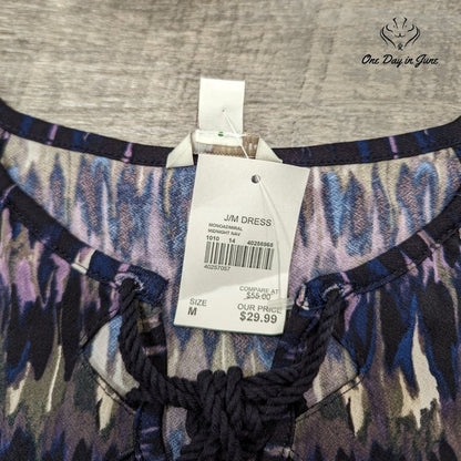 Cato Cato Cold Shoulder Lace Up Mini Dress Purple Navy Print NWT Size M