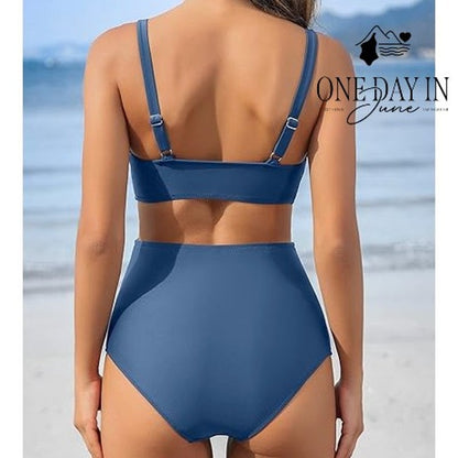 Charmo Maternity Bikini Swimsuit Two Piece Blue High Waist NWT Size S