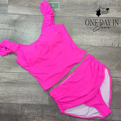 Eomenie High Waist Ruffle Shoulder Tankini Swimsuit Size XL