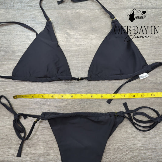 CharmLeaks Triangle Halter Tie Side Cheeky Bikini Swimsuit Black Size M