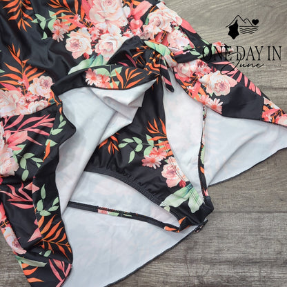 Eomenie Floral Swimdress One Piece Swimsuit Size L