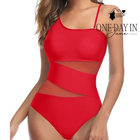 Tempt Me One Shoulder Mesh Cutout One Piece Swimsuit Size XL