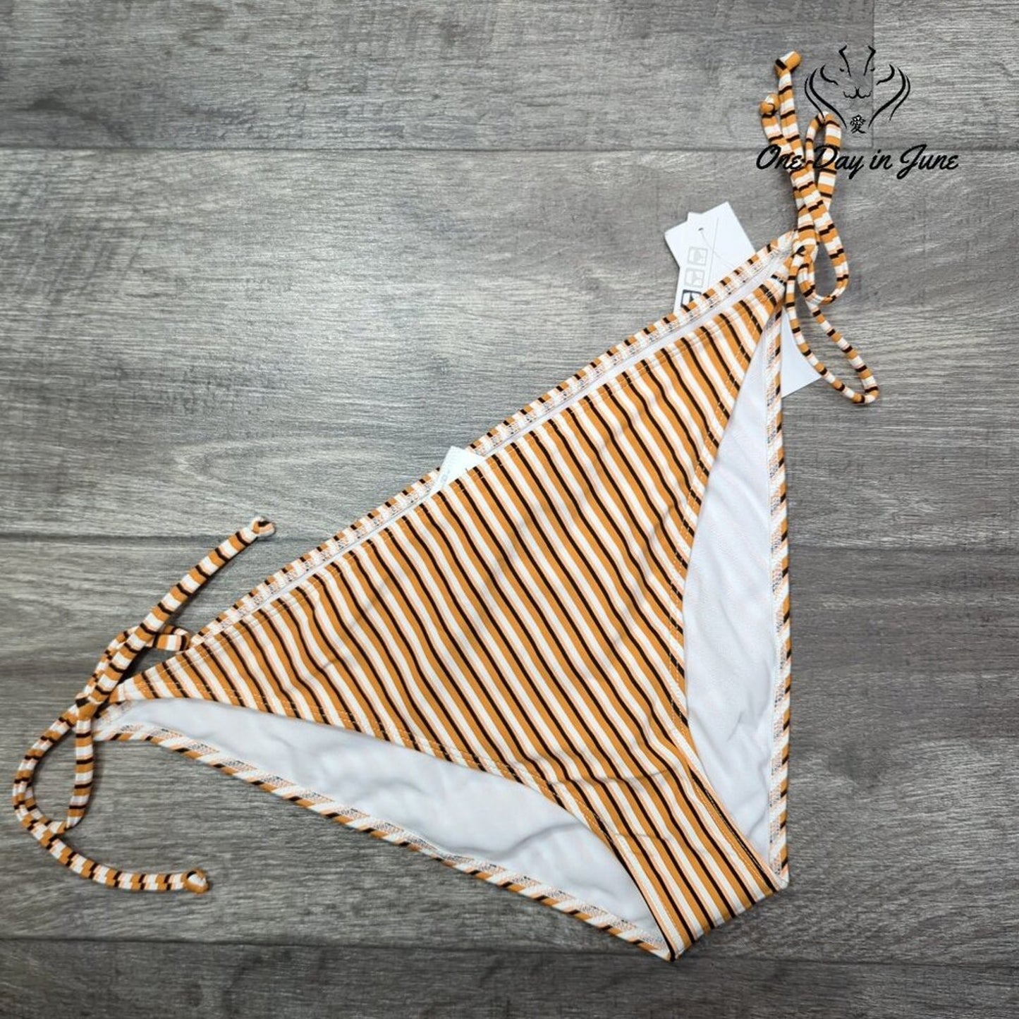 Roxy Beach Classics Moderate Tie Side Bikini Bottom Orange Stripe NWT Size XXL