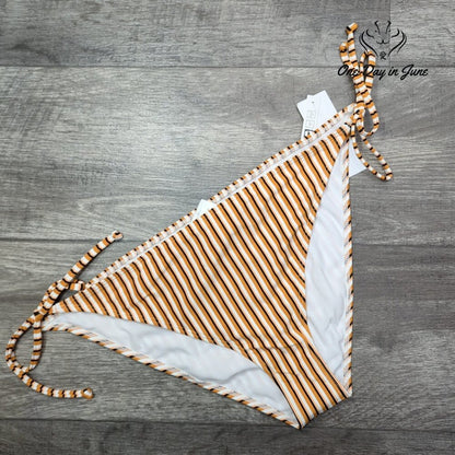 Roxy Beach Classics Moderate Tie Side Bikini Bottom Orange Stripe NWT Size XXL