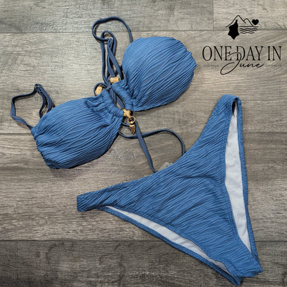 Sweatyrocks Textured Bandeau Bikini Swimsuit Size L