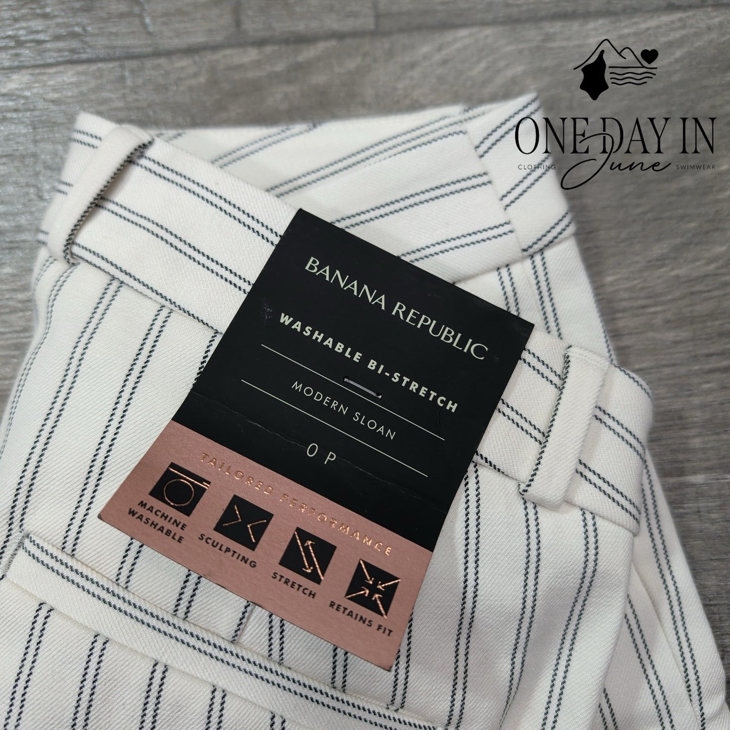 Banana Republic Modern Sloan Pants Ivory Black Pinstripe NWT Size 0P