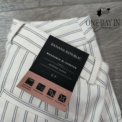 Banana Republic Modern Sloan Pants Ivory Black Pinstripe NWT Size 0P