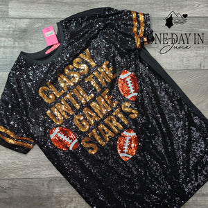 Simply Southern Sequin Football T Shirt Dress Classy Game Starts NWT Size XL