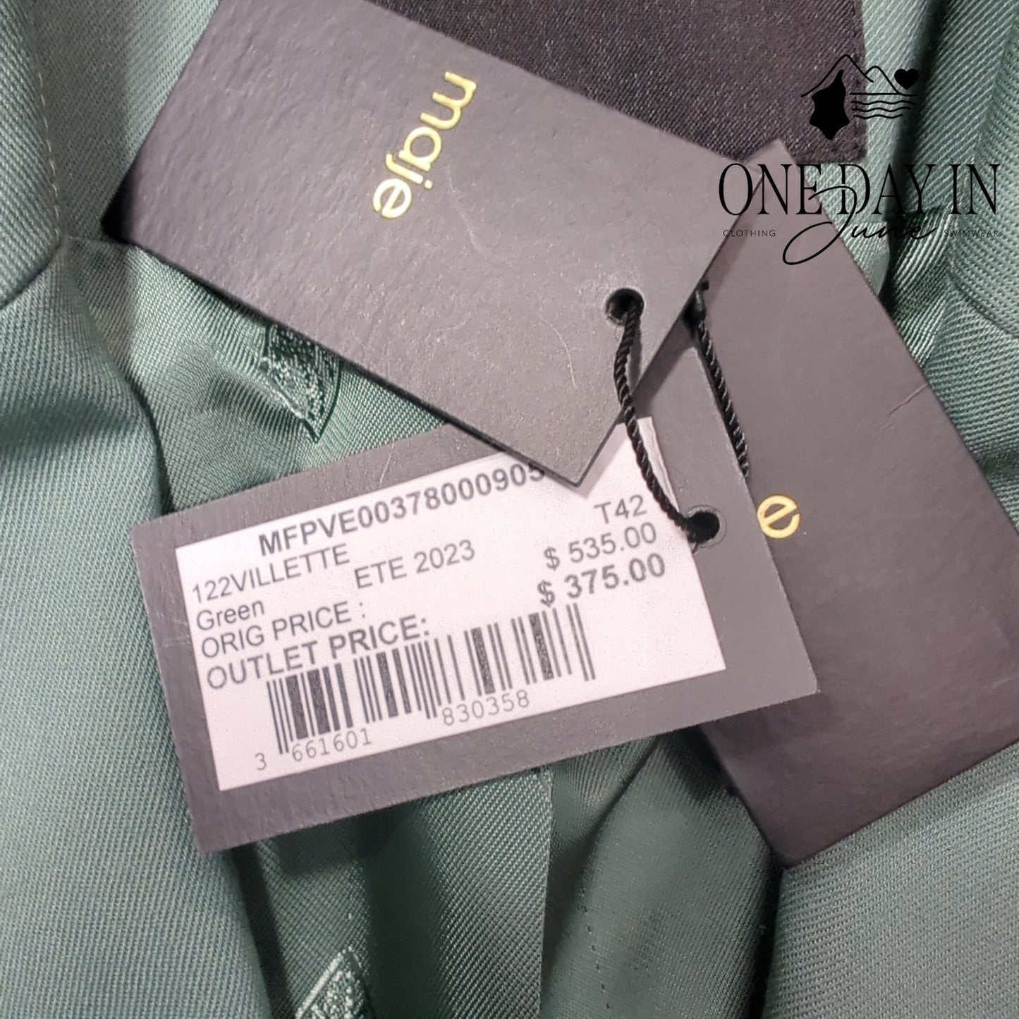 Maje Villette Blazer FR Green Wool Blend Tailored Jacket NWT $535 Size 42