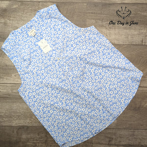J.Crew Floral Button Front Tank Top Blue White Sleeveless NWT Size S