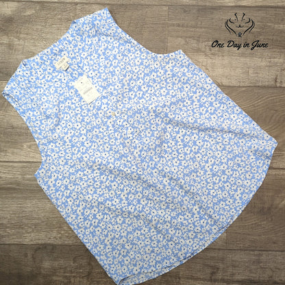 J.Crew Floral Button Front Tank Top Blue White Sleeveless NWT Size S