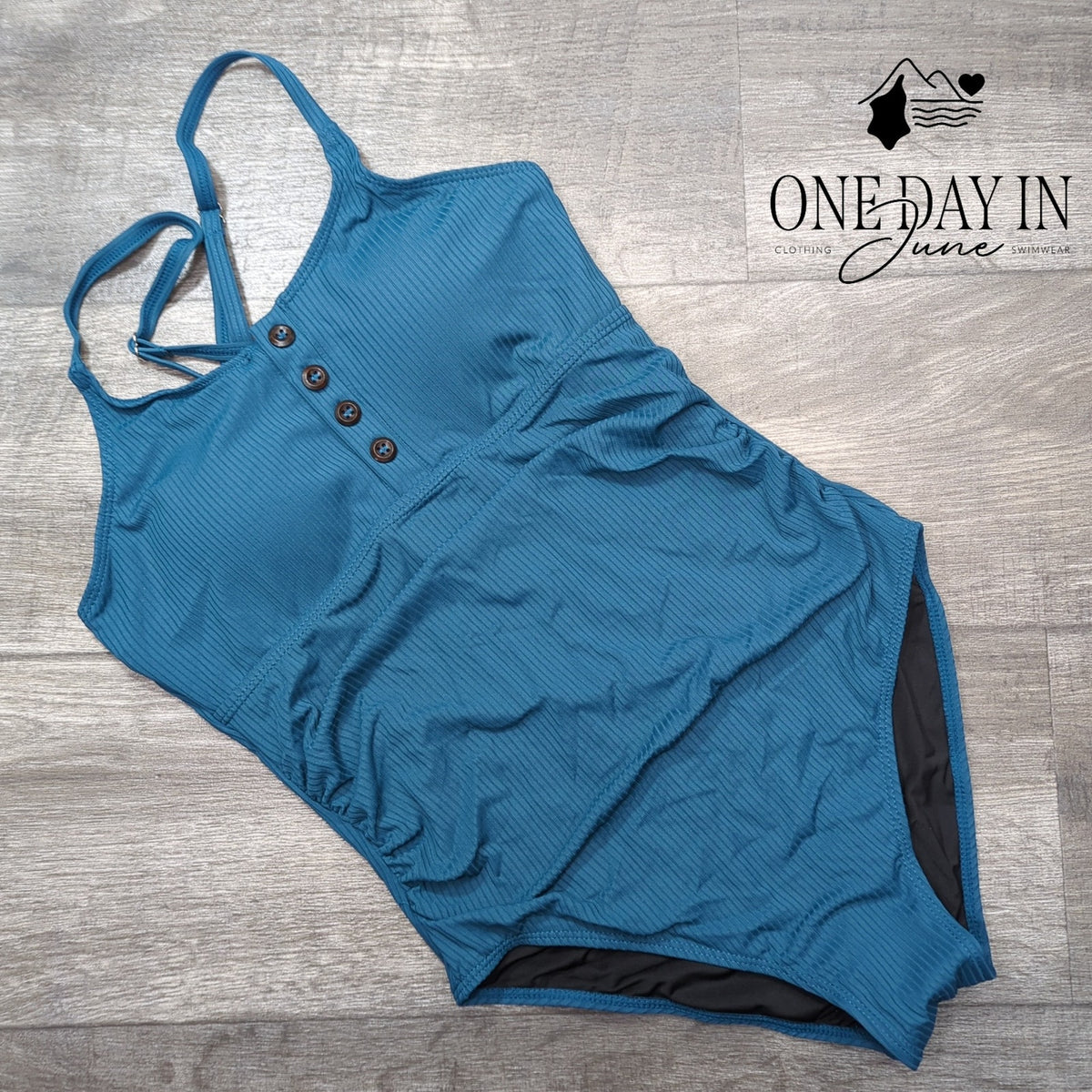 Summer Mae Maternity Ribbed Button Front Ruched One Piece Swimsuit Blue Size S