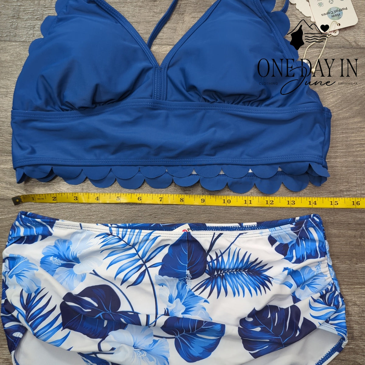 PatPat PatPat Scallop Edge High Waist Bikini Swimsuit Blue Tropical NWT Size L