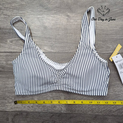 Roxy PT Beach Classics Athletic Bikini Top Navy White Stripe NWT $50 Size S
