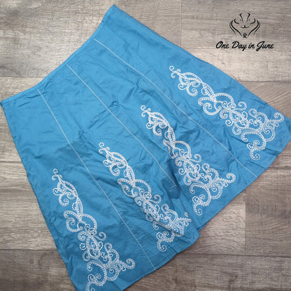 Ann Taylor Petites Embroidered A Line Mini Skirt Blue White Cotton Size 2P