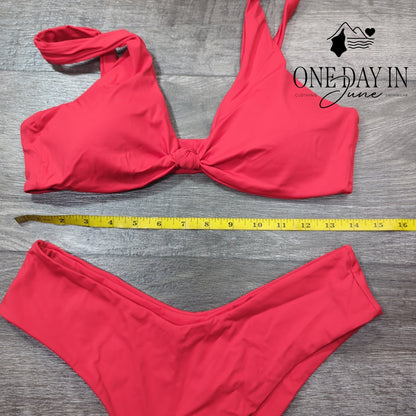 Aleumdr High Cut Knot Front Cheeky Bikini Swimsuit Size L