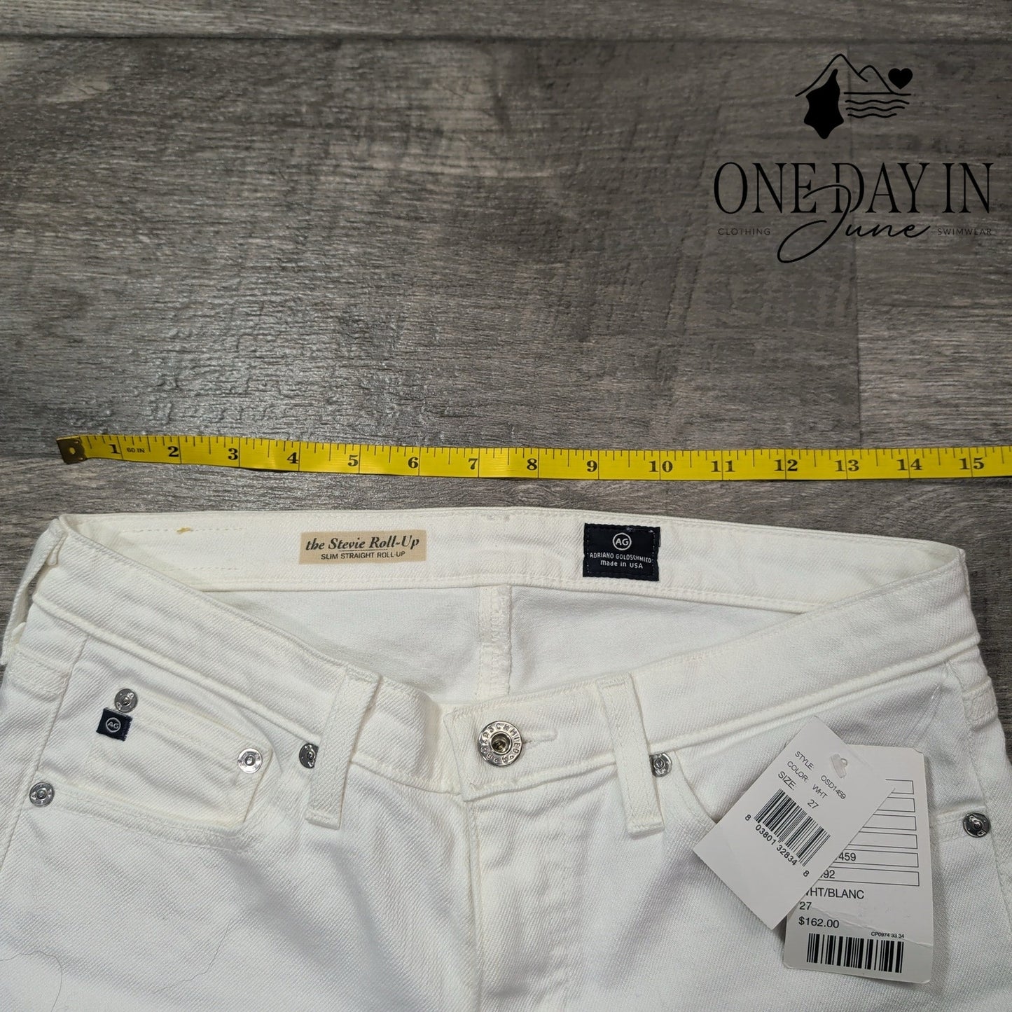 AG Adriano Goldschmied Stevie Roll Up Slim Straight Jeans White NWT Size 4 (27)