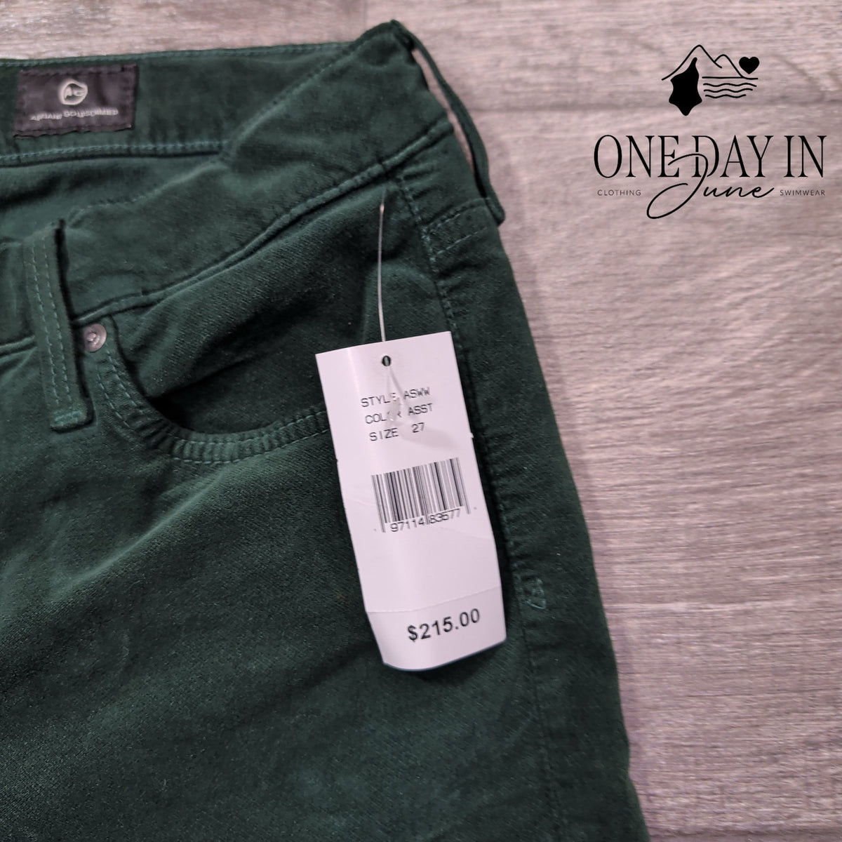 AG Adriano Goldschmied The Legging Ankle Velveteen Jeans Green NWT Size 4 (27)