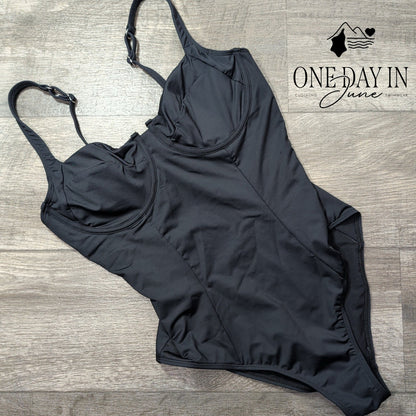 Cupshe Sculpt Underwire One Piece Swimsuit Black Tummy Control NWT Size L