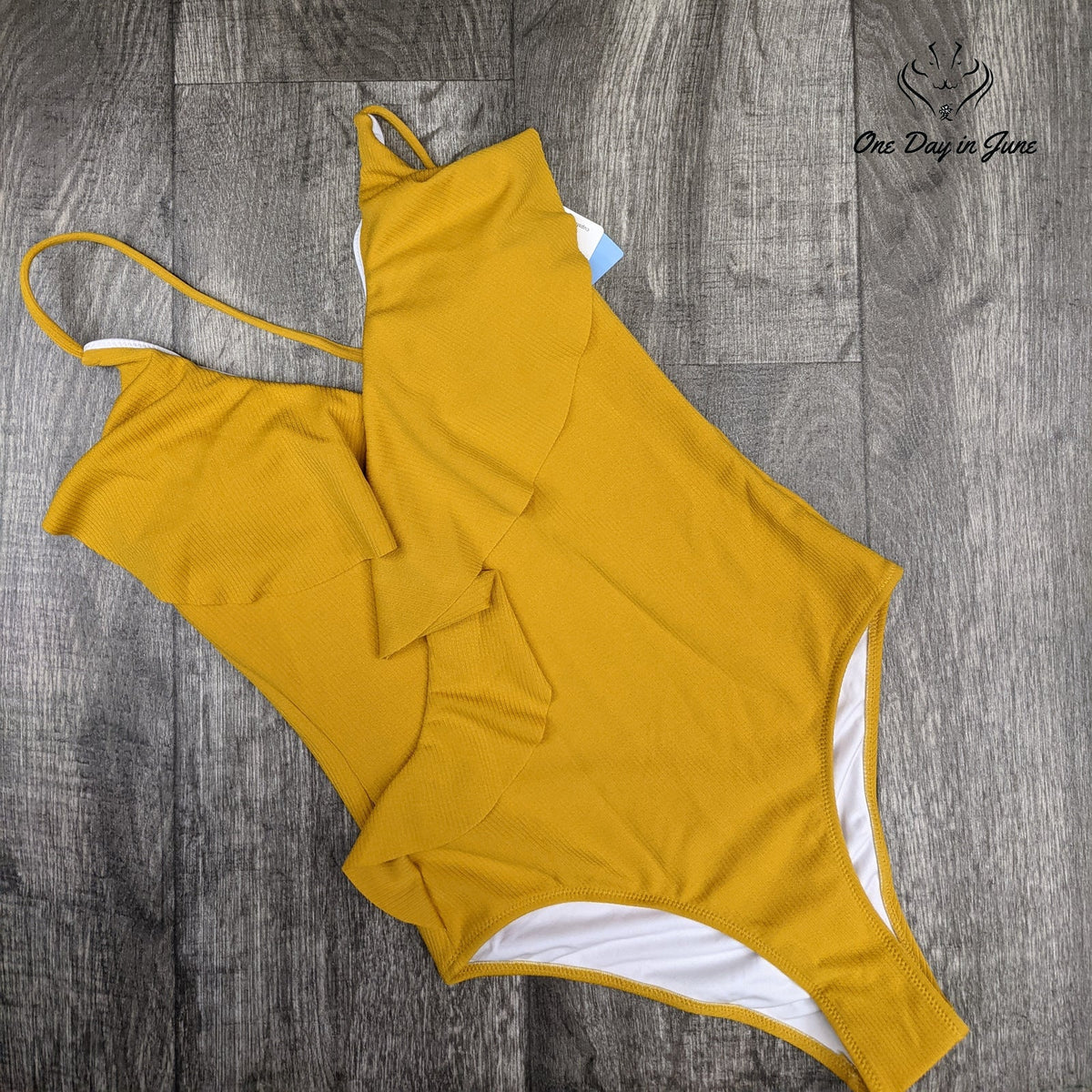 Cupshe Ruffle Textured One Piece Swimsuit Mustard Yellow NWT Size S
