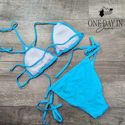 Atengnes Adjustable Triangle Tie Side Bikini Swimsuit Size S