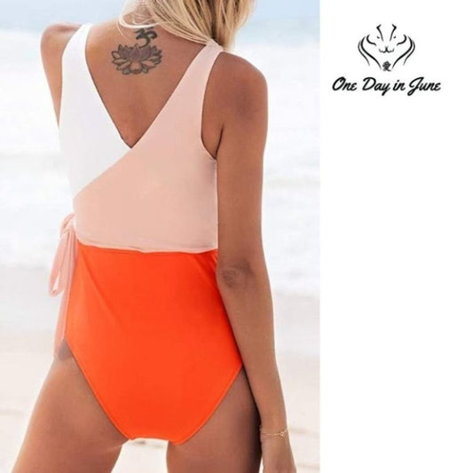 Cupshe Orange White Bowknot Padded One Piece Size M