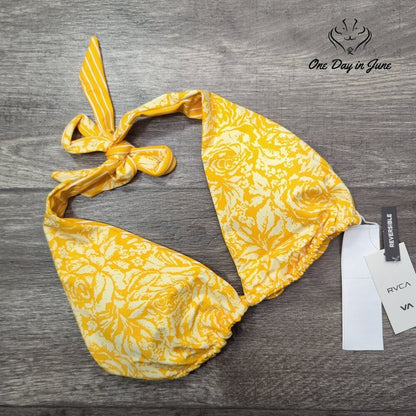 RVCA Forever Halter Reversible Bikini Top Yellow Floral NWT $58 Size S