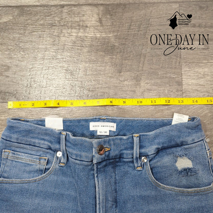 Good American Good Waist High Rise Crop Skinny Distressed Jeans Size 10