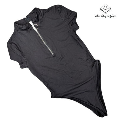 Oyoangle High Neck Short Sleeve Zip Bodysuit Size S