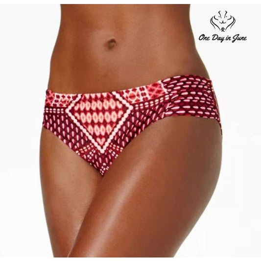 Kenneth Cole Hidden Paradise Ruched Bikini Bottoms Red Pink Print NWT Size M