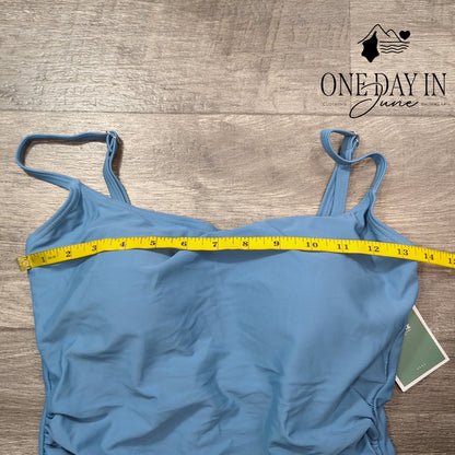Eomenie Tummy Control One Piece Swimsuit Blue Ruched Square Neck NWT Size M