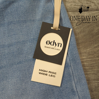 Odyn High Rise Wide Leg Jeans Light Wash Double Button NWT Size 2