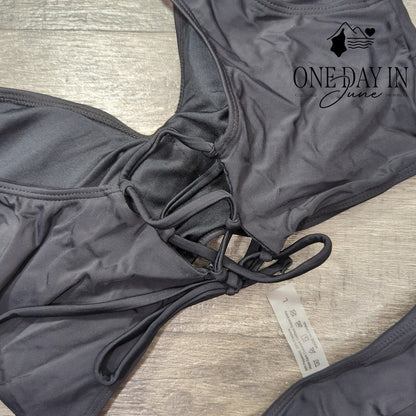 Zando High Waist Cross Front Lace Up Bikini Swimsuit Size L