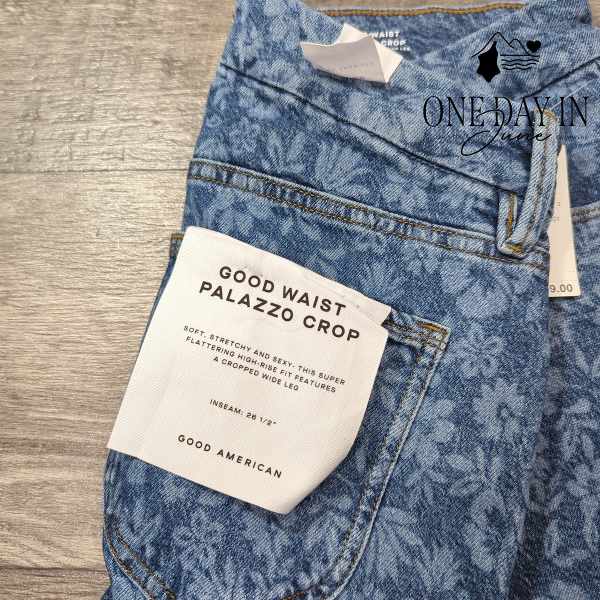 Good American Good Waist Palazzo Crop Jeans Floral Hibiscus Bloom NWT Size 8