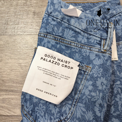 Good American Good Waist Palazzo Crop Jeans Floral Hibiscus Bloom NWT Size 8